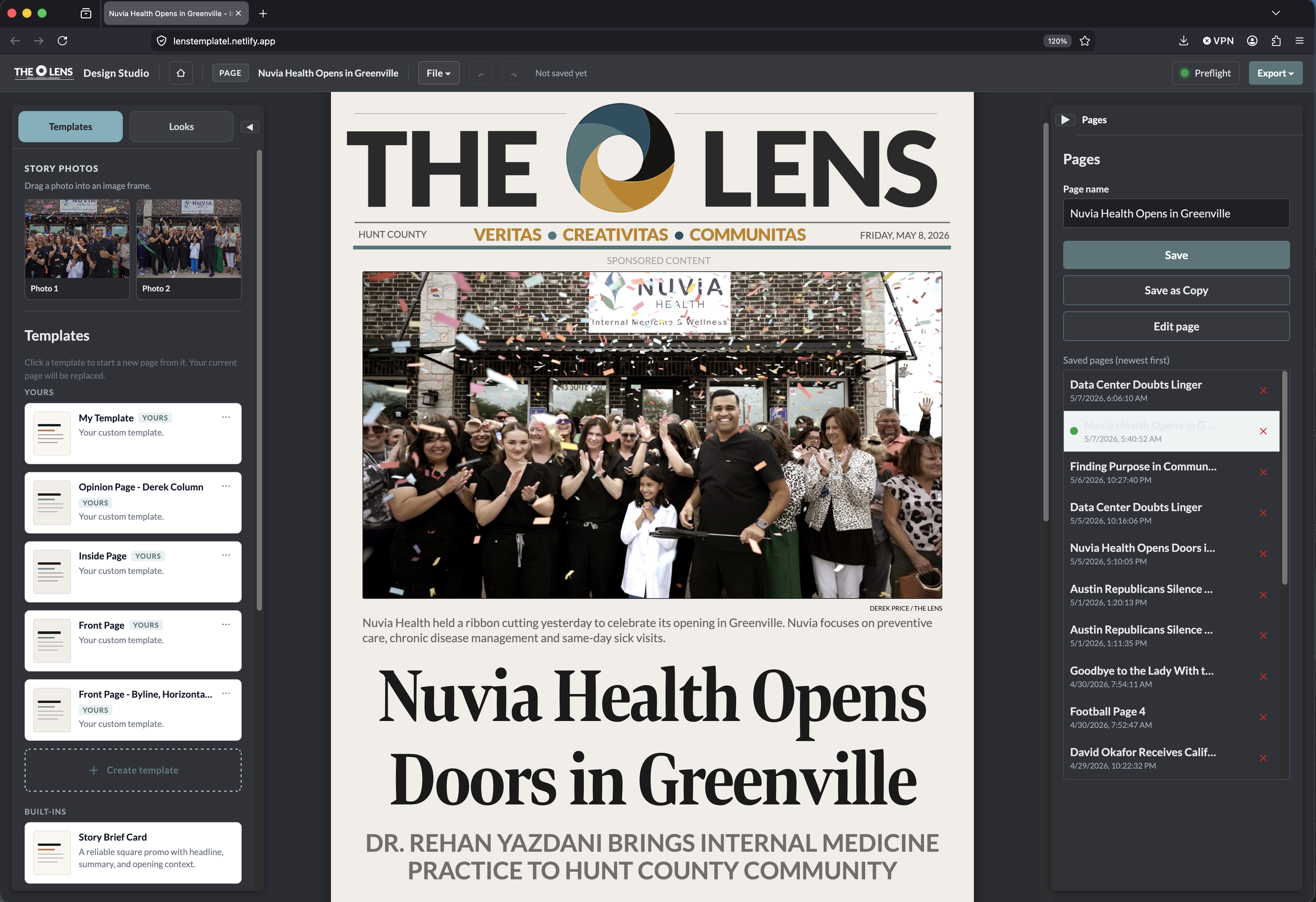 Design Studio screen