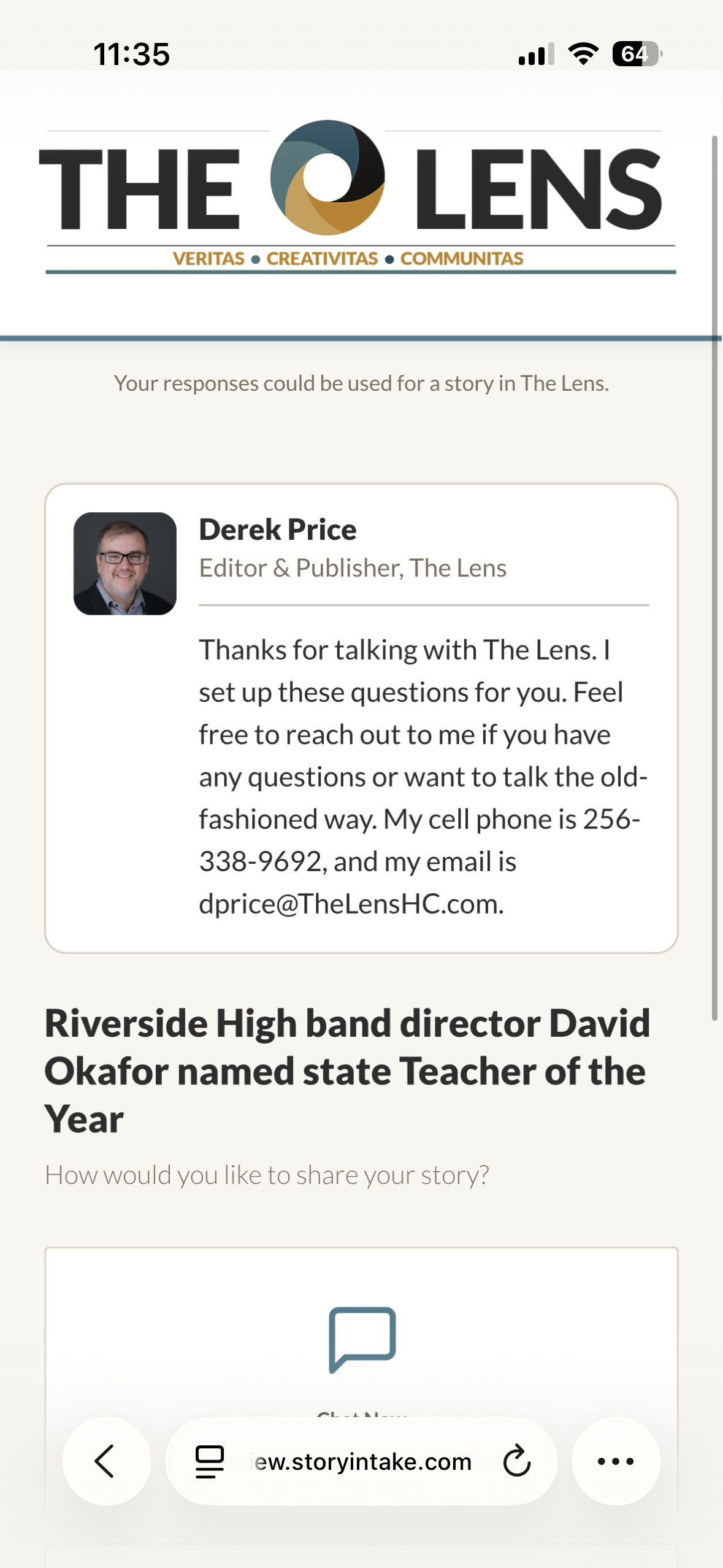 Phone showing the email answer experience